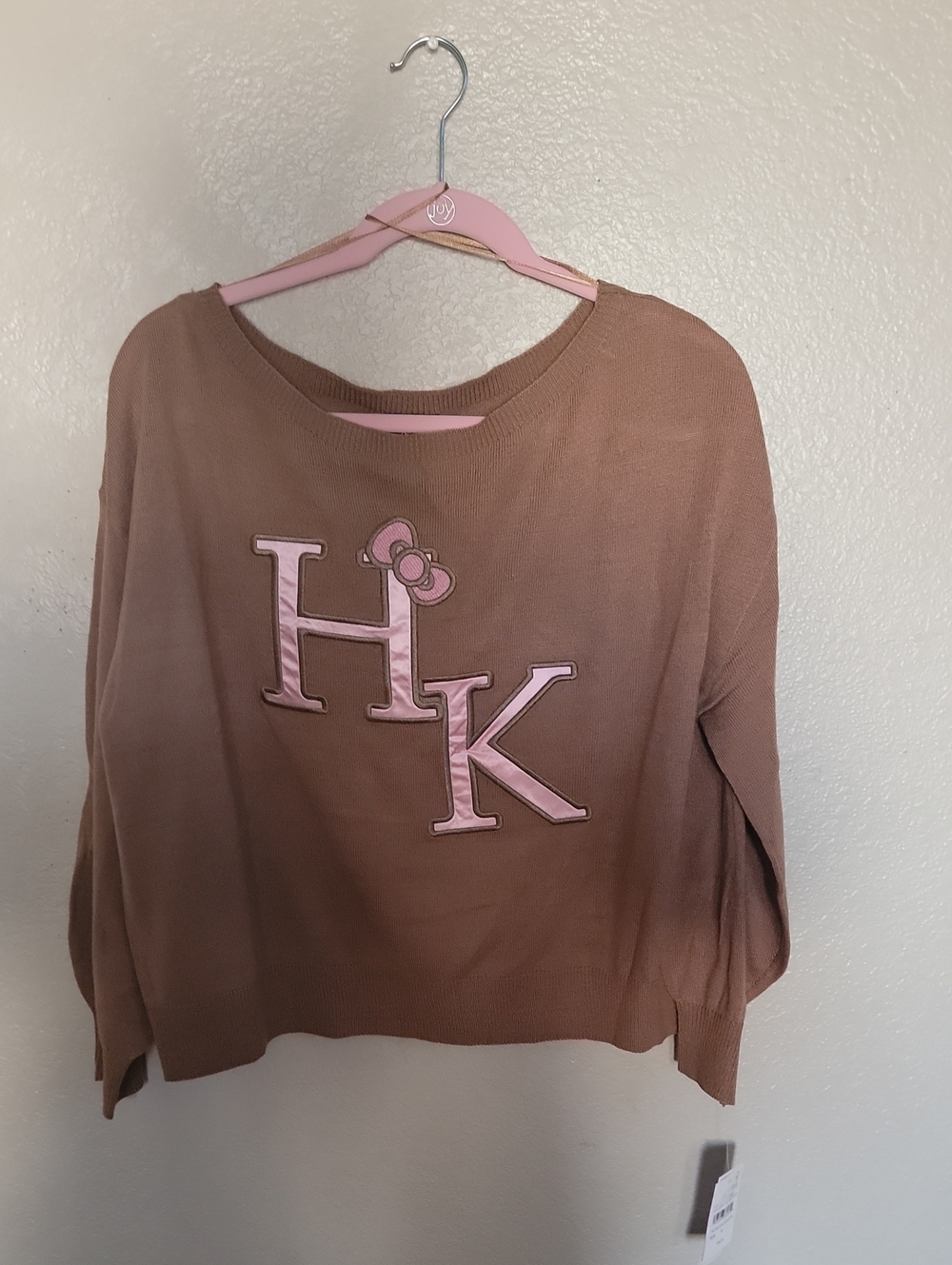 Hello Kitty Brown Knit Sweater with Pink HK Appliqué